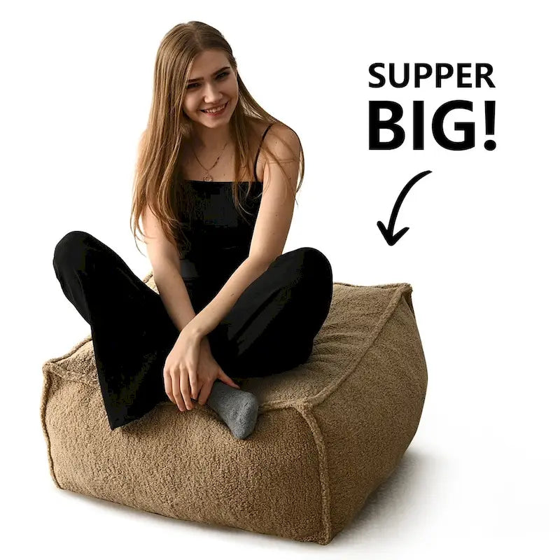 Lazy SofaTeddy Faux Fabric Couch Living Room Sofa Bean Bag Chair with Memory Foam