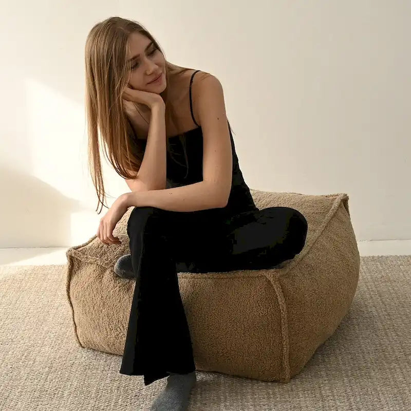 Lazy SofaTeddy Faux Fabric Couch Living Room Sofa Bean Bag Chair with Memory Foam