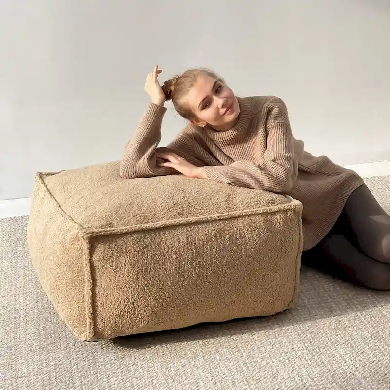Lazy SofaTeddy Faux Fabric Couch Living Room Sofa Bean Bag Chair with Memory Foam