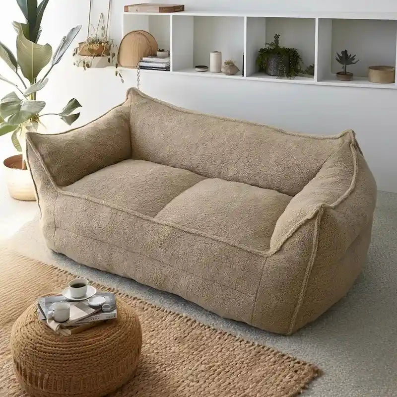 Lazy SofaTeddy Faux Fabric Couch Living Room Sofa Bean Bag Chair with Memory Foam