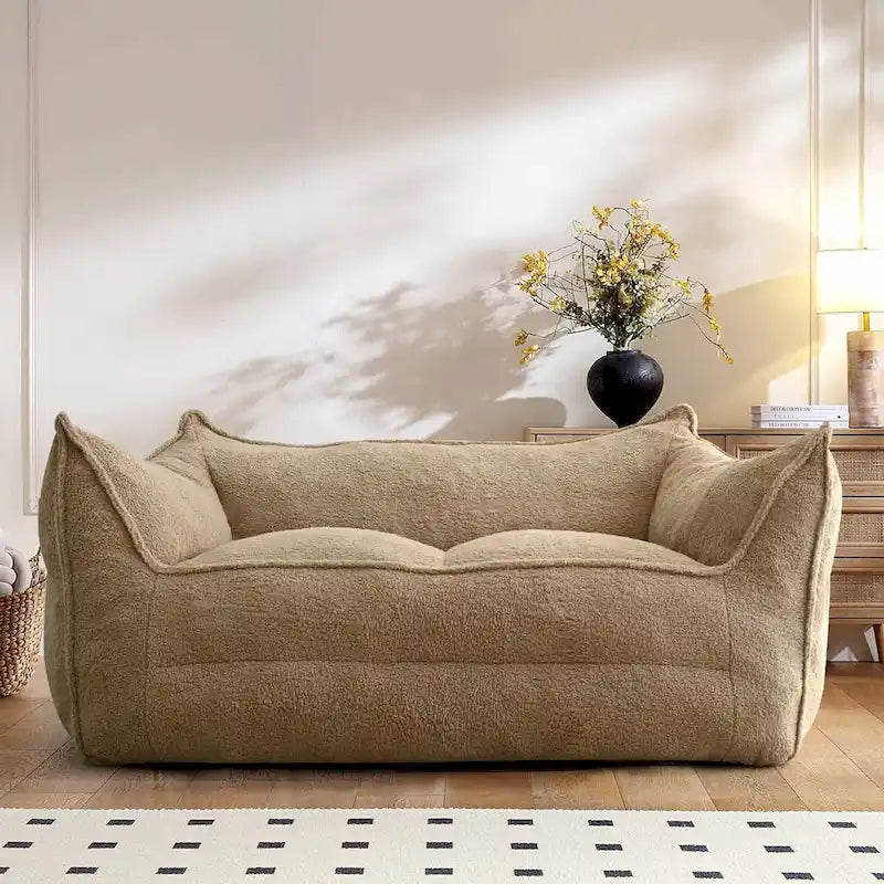 Lazy SofaTeddy Faux Fabric Couch Living Room Sofa Bean Bag Chair with Memory Foam