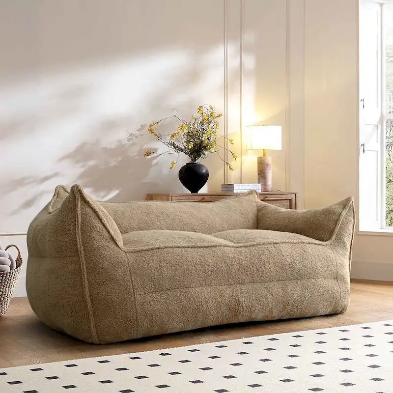Lazy SofaTeddy Faux Fabric Couch Living Room Sofa Bean Bag Chair with Memory Foam