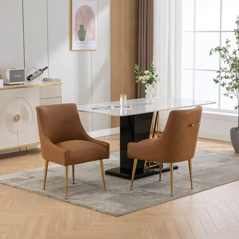 SEYNAR Modern Glam PU Leather Dining Chair or Vanity Chair Set of 2 with Rear Handle