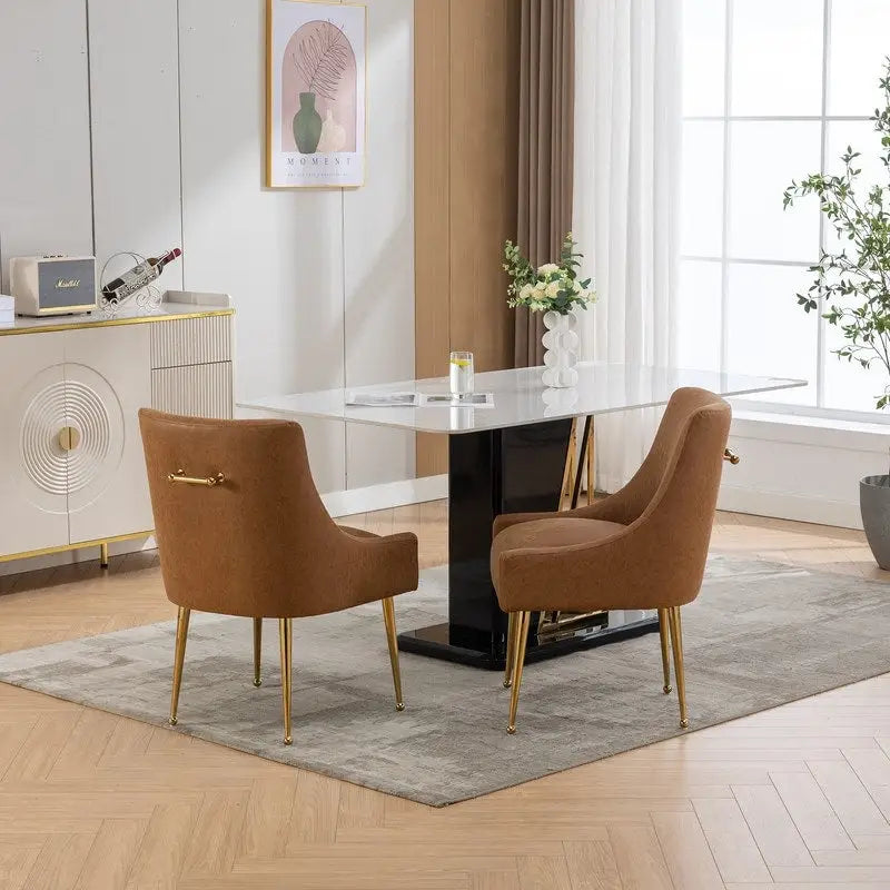 SEYNAR Modern Glam PU Leather Dining Chair or Vanity Chair Set of 2 with Rear Handle