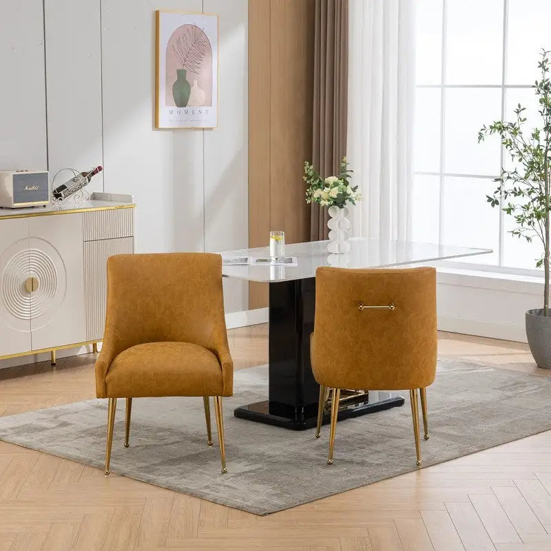 SEYNAR Modern Glam PU Leather Dining Chair or Vanity Chair Set of 2 with Rear Handle