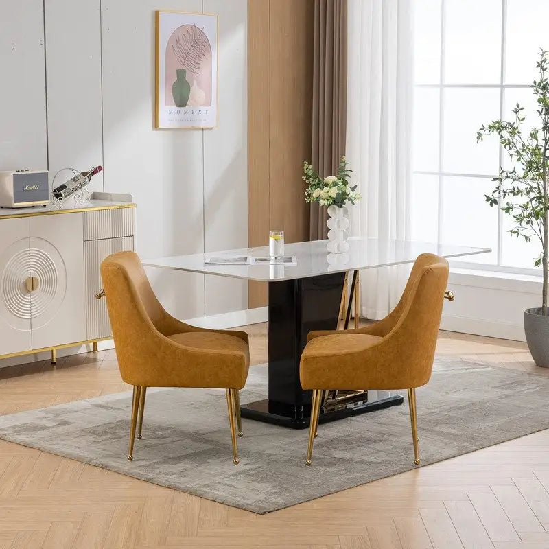 SEYNAR Modern Glam PU Leather Dining Chair or Vanity Chair Set of 2 with Rear Handle