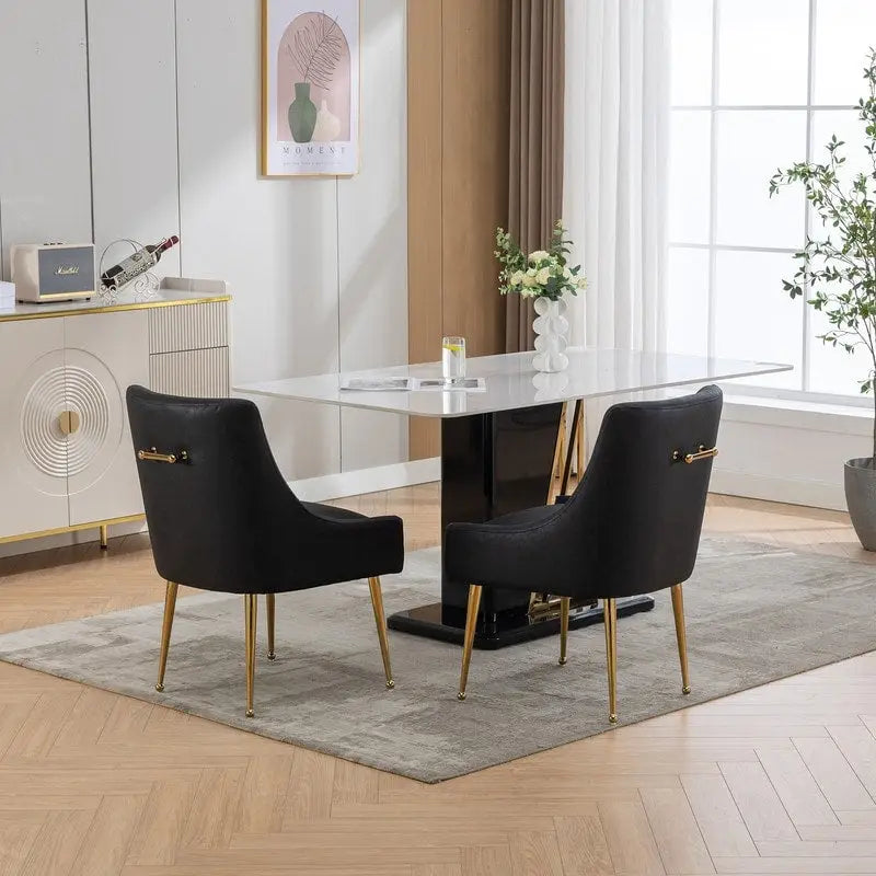 SEYNAR Modern Glam PU Leather Dining Chair or Vanity Chair Set of 2 with Rear Handle