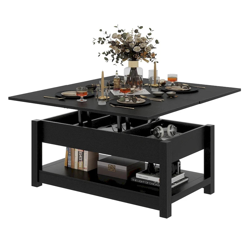 Moasis Lift Top Coffee Table Extendable Tabletop with Hidden Storage and Shelves