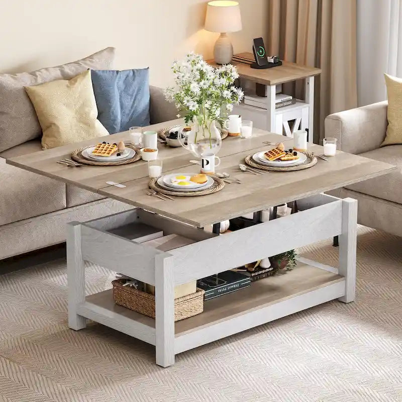 Moasis Lift Top Coffee Table Extendable Tabletop with Hidden Storage and Shelves
