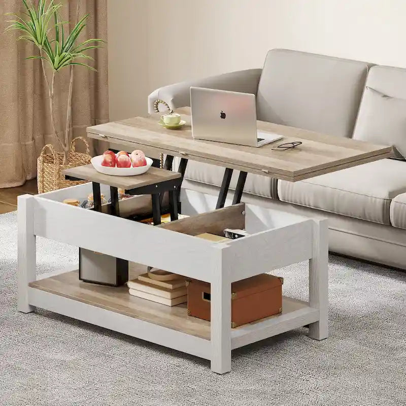 Moasis Lift Top Coffee Table Extendable Tabletop with Hidden Storage and Shelves