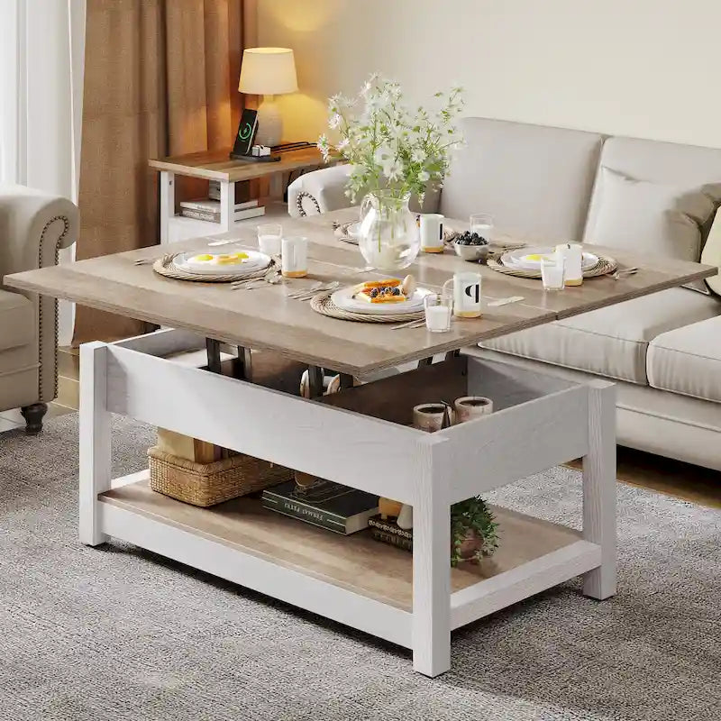 Moasis Lift Top Coffee Table Extendable Tabletop with Hidden Storage and Shelves