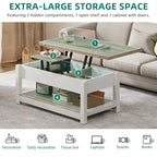 Moasis Lift Top Coffee Table Extendable Tabletop with Hidden Storage and Shelves