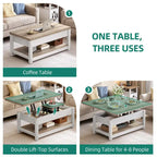 Moasis Lift Top Coffee Table Extendable Tabletop with Hidden Storage and Shelves