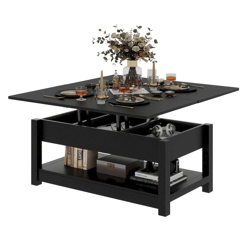 Moasis Lift Top Coffee Table Extendable Tabletop with Hidden Storage and Shelves