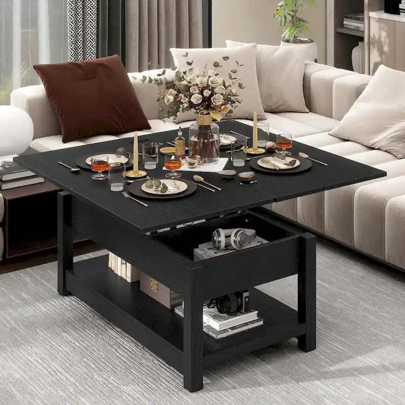 Moasis Lift Top Coffee Table Extendable Tabletop with Hidden Storage and Shelves