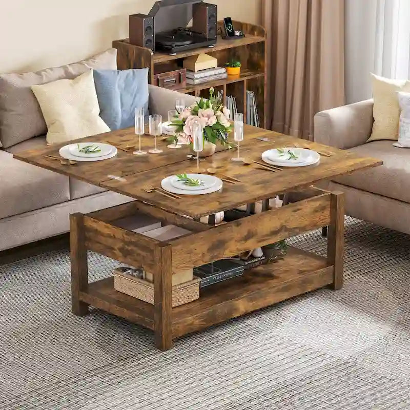 Moasis Lift Top Coffee Table Extendable Tabletop with Hidden Storage and Shelves