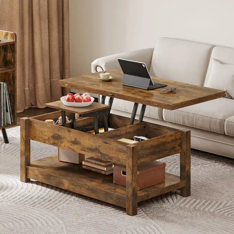 Moasis Lift Top Coffee Table Extendable Tabletop with Hidden Storage and Shelves