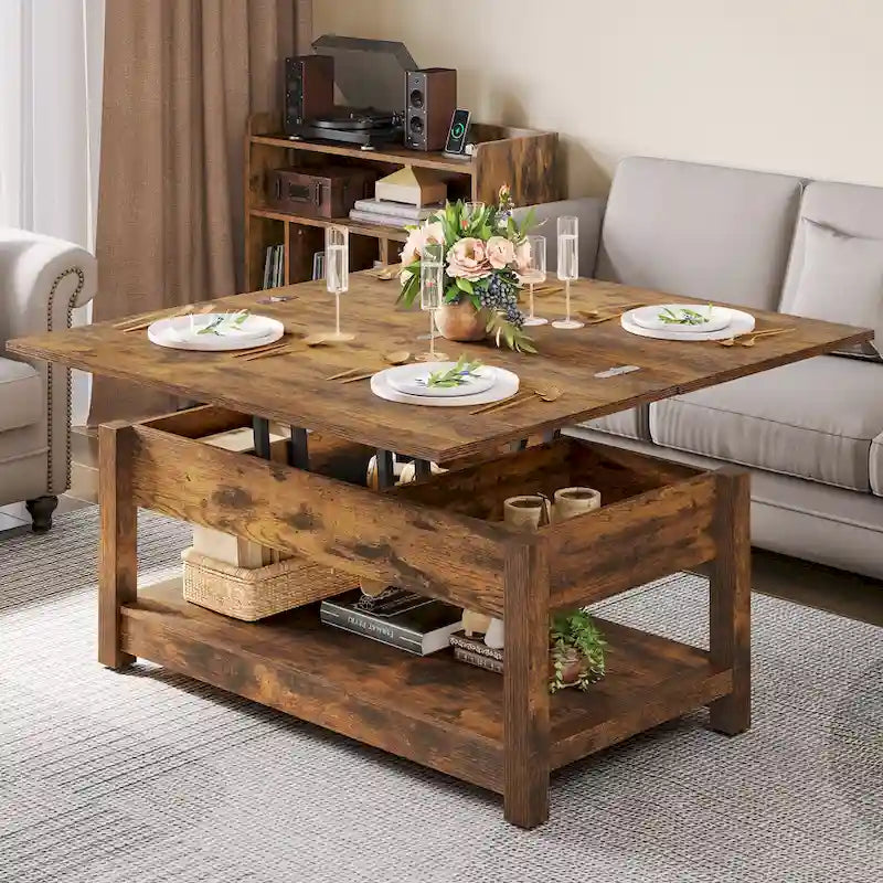 Moasis Lift Top Coffee Table Extendable Tabletop with Hidden Storage and Shelves