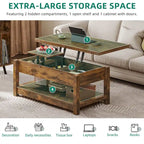 Moasis Lift Top Coffee Table Extendable Tabletop with Hidden Storage and Shelves