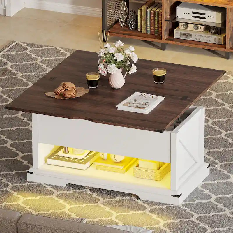 Moasis Lift Top Coffee Table Extendable Tabletop with Hidden Storage and Shelves