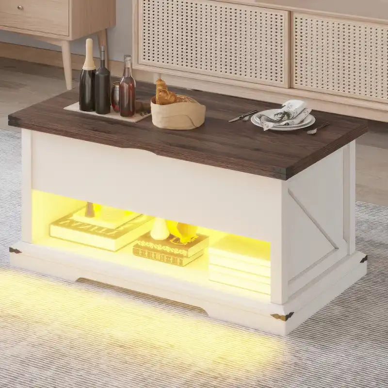 Moasis Lift Top Coffee Table Extendable Tabletop with Hidden Storage and Shelves