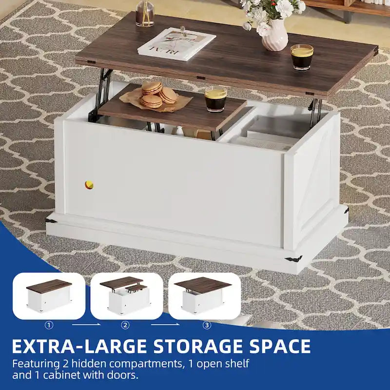 Moasis Lift Top Coffee Table Extendable Tabletop with Hidden Storage and Shelves