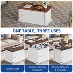 Moasis Lift Top Coffee Table Extendable Tabletop with Hidden Storage and Shelves