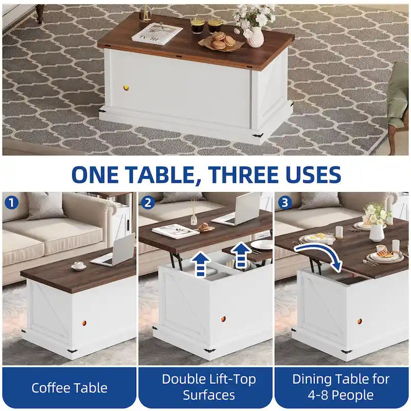 Moasis Lift Top Coffee Table Extendable Tabletop with Hidden Storage and Shelves