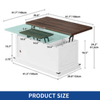 Moasis Lift Top Coffee Table Extendable Tabletop with Hidden Storage and Shelves