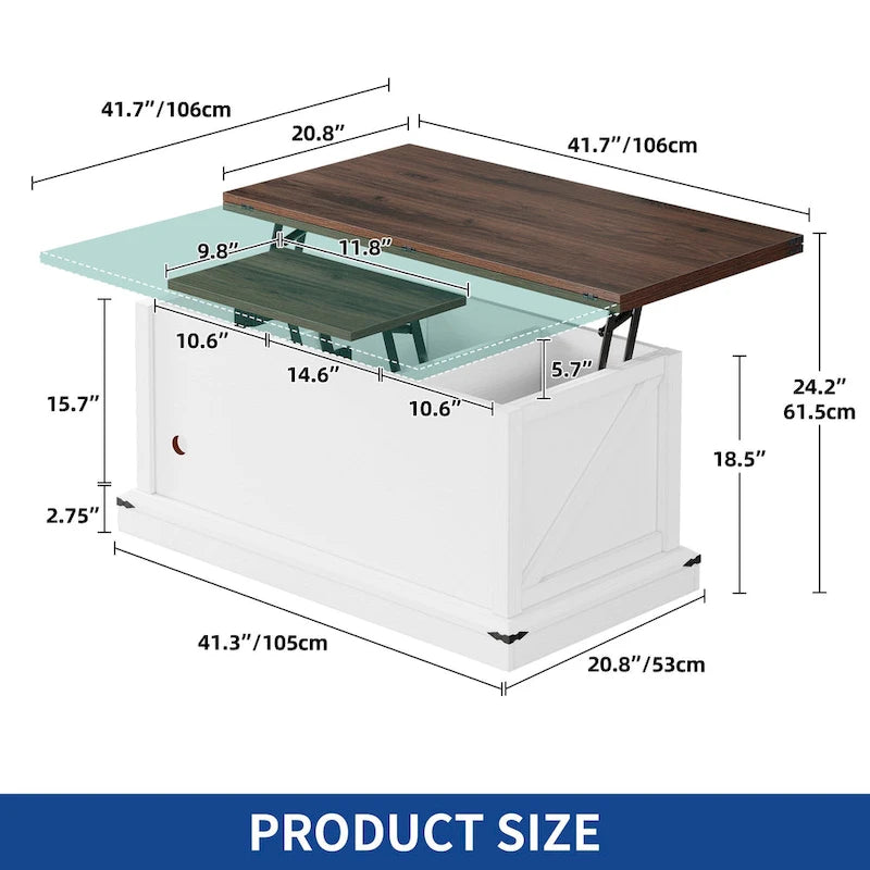Moasis Lift Top Coffee Table Extendable Tabletop with Hidden Storage and Shelves