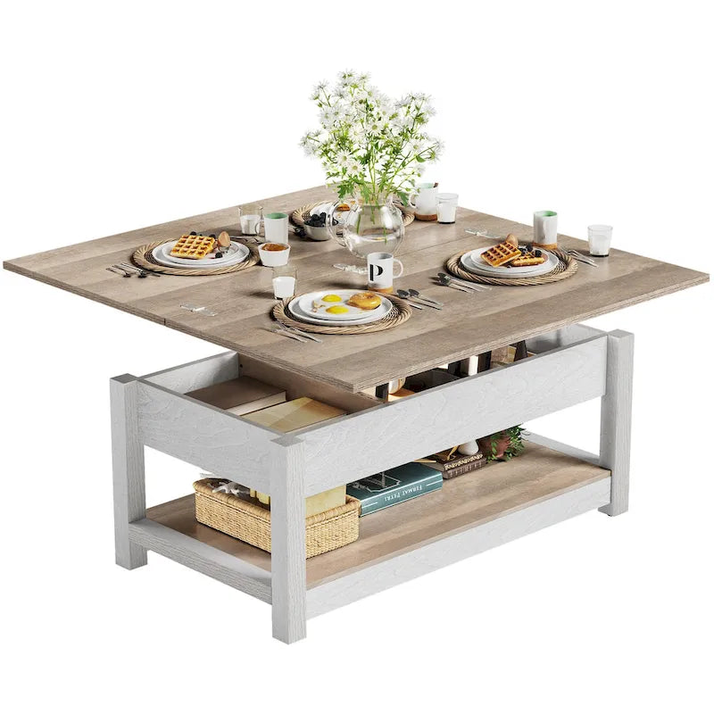 Moasis Lift Top Coffee Table Extendable Tabletop with Hidden Storage and Shelves