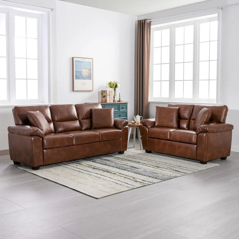 Morden Fort Upholstered Living Room Set, 2 Pieces, Faux Leather Loveseat and Sofa