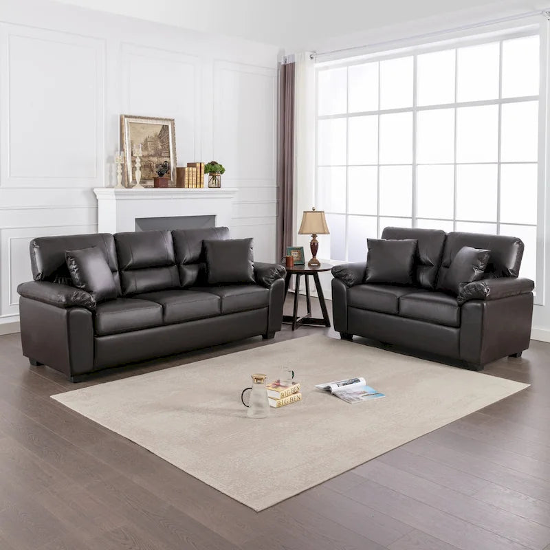 Morden Fort Upholstered Living Room Set, 2 Pieces, Faux Leather Loveseat and Sofa