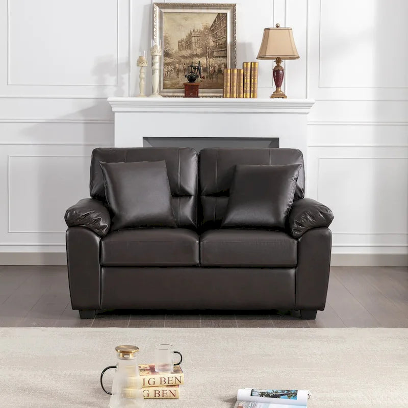 Morden Fort Upholstered Living Room Set, 2 Pieces, Faux Leather Loveseat and Sofa