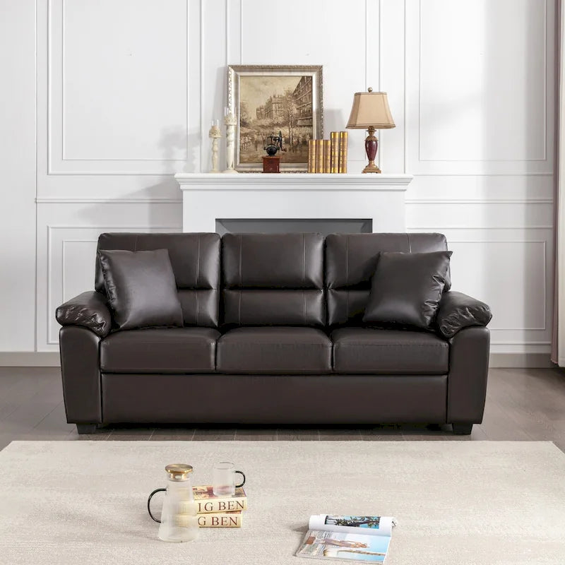 Morden Fort Upholstered Living Room Set, 2 Pieces, Faux Leather Loveseat and Sofa