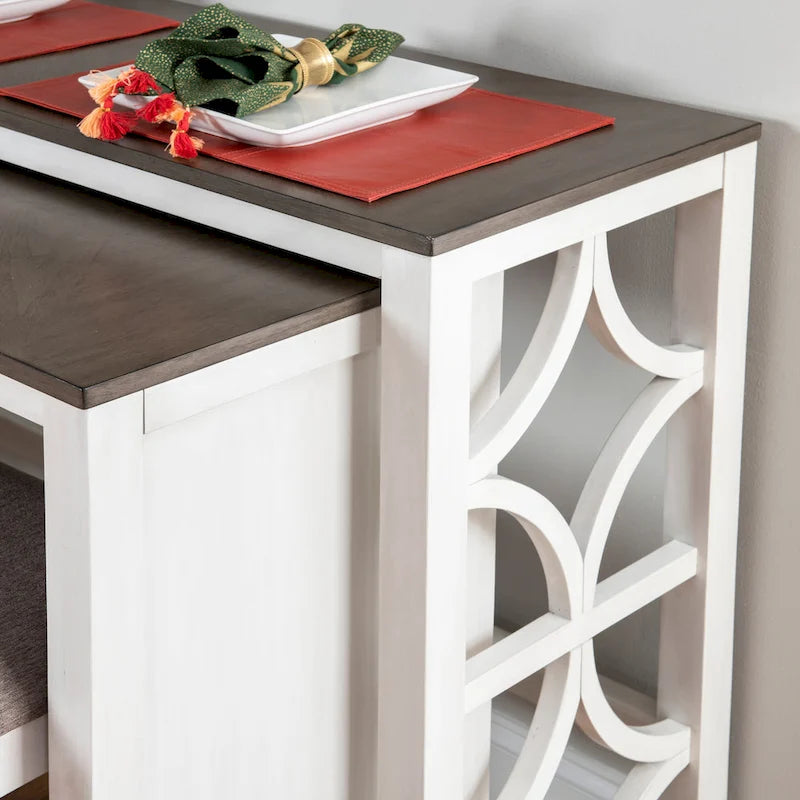 Crewson Wood 2-Piece Nesting Rolling Console with 3 Stools