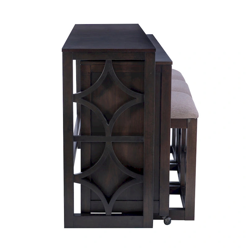 Crewson Wood 2-Piece Nesting Rolling Console with 3 Stools