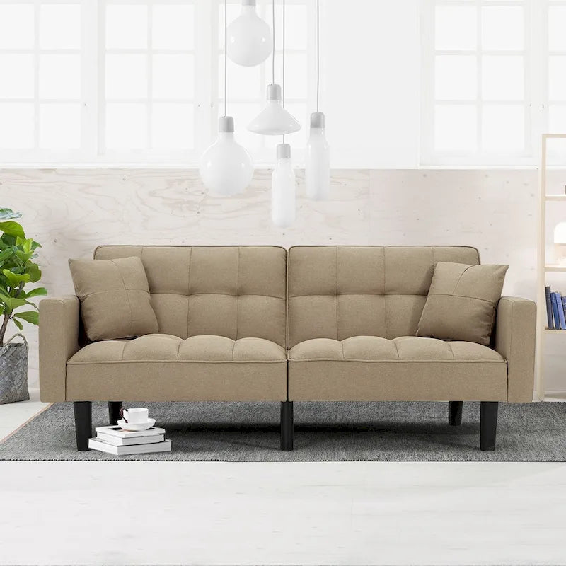 AVAWING 74 Modern Tufted Convertible Futon Sofa Bed with 2 Pillows