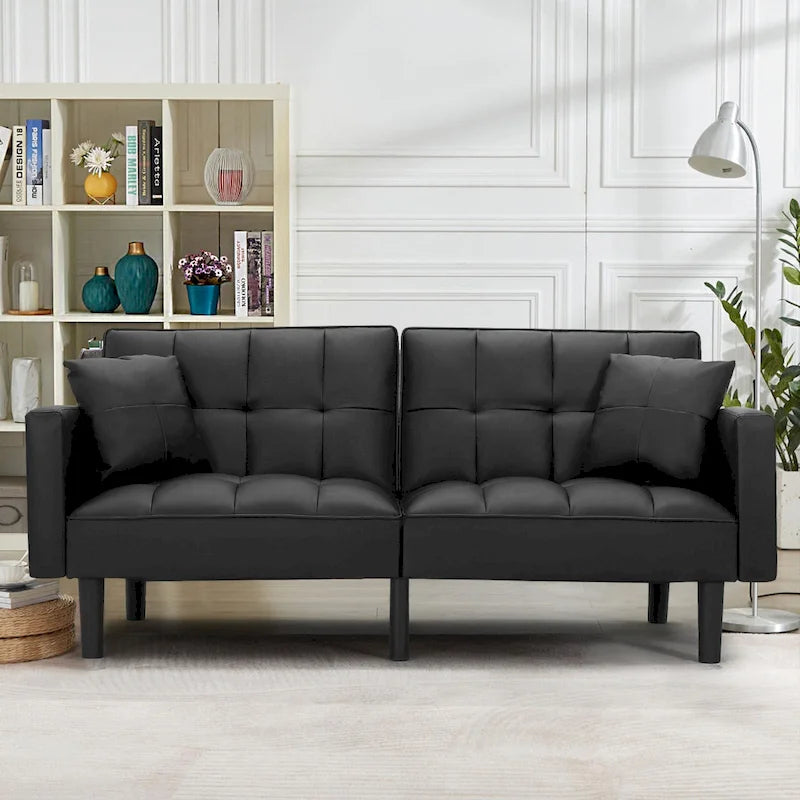 AVAWING 74 Modern Tufted Convertible Futon Sofa Bed with 2 Pillows