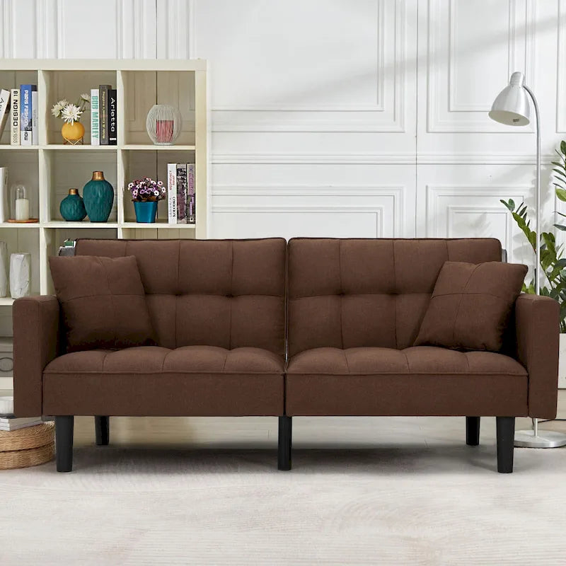 AVAWING 74 Modern Tufted Convertible Futon Sofa Bed with 2 Pillows