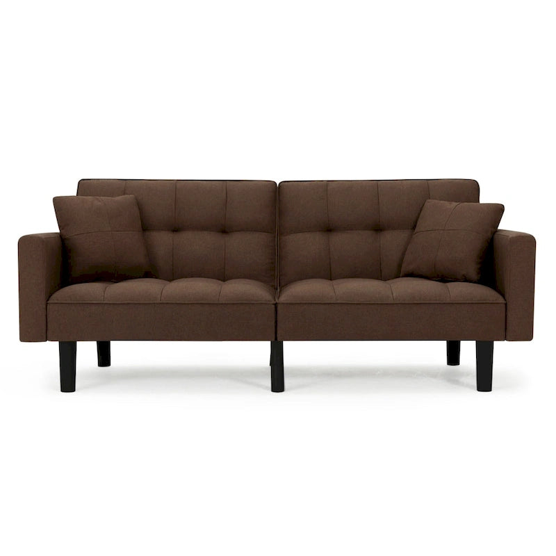 AVAWING 74 Modern Tufted Convertible Futon Sofa Bed with 2 Pillows