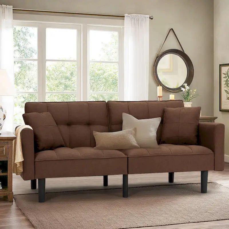 AVAWING 74 Modern Tufted Convertible Futon Sofa Bed with 2 Pillows