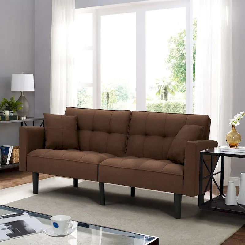 AVAWING 74 Modern Tufted Convertible Futon Sofa Bed with 2 Pillows