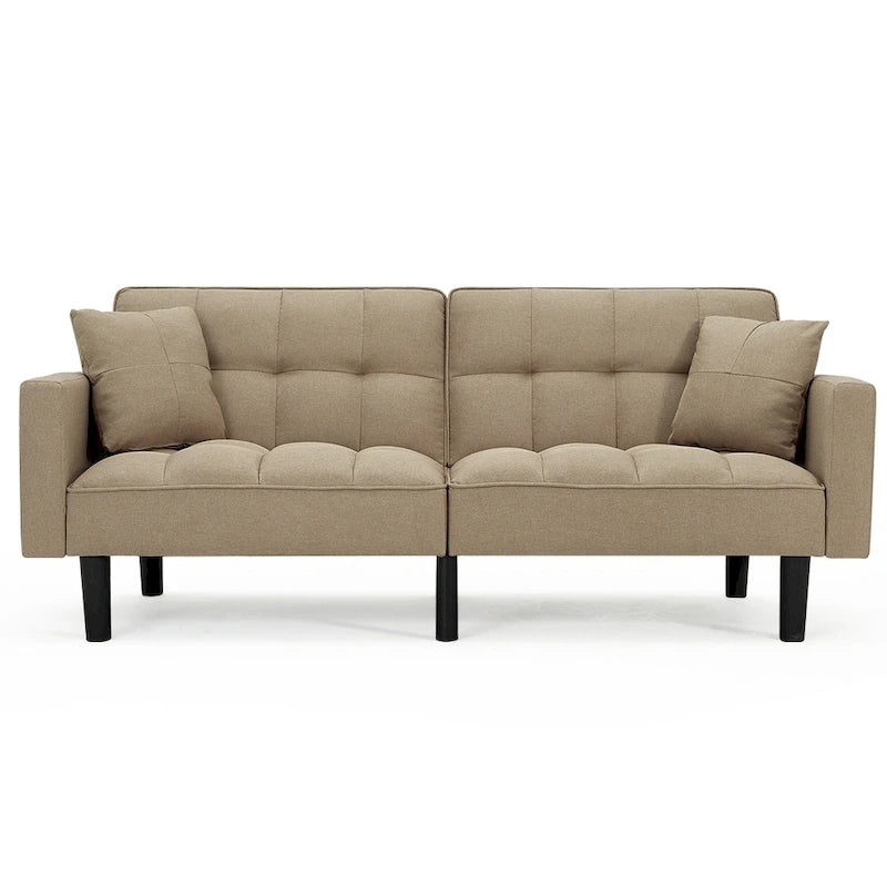 AVAWING 74 Modern Tufted Convertible Futon Sofa Bed with 2 Pillows