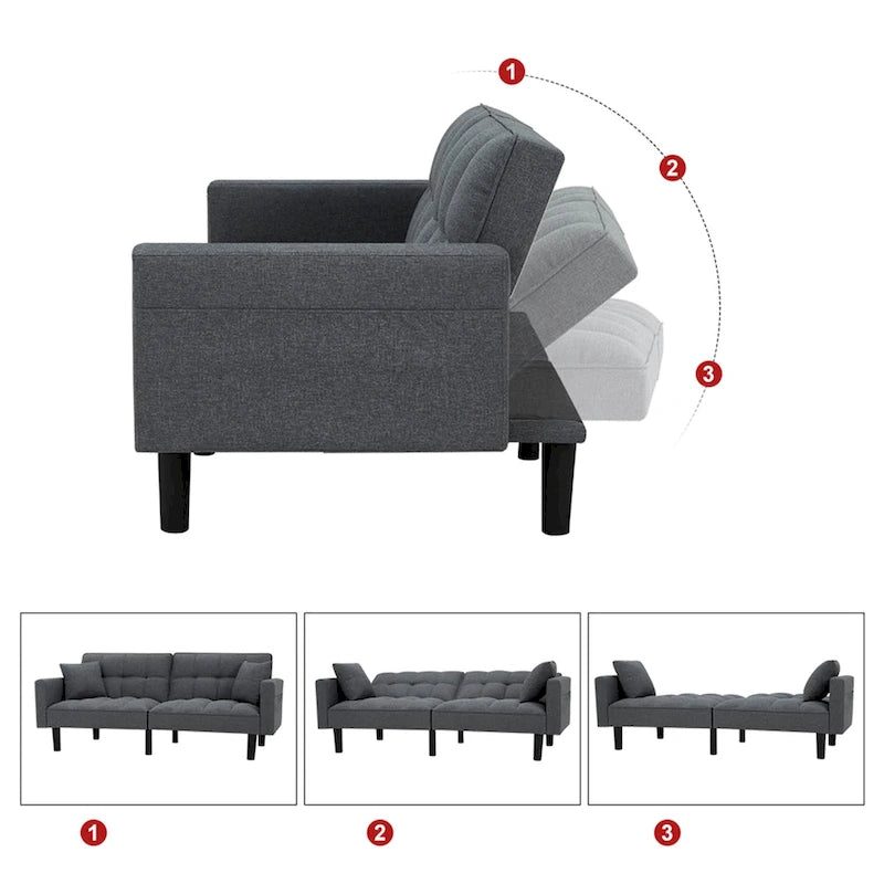 AVAWING 74 Modern Tufted Convertible Futon Sofa Bed with 2 Pillows