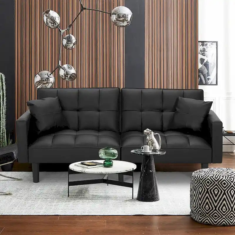 AVAWING 74 Modern Tufted Convertible Futon Sofa Bed with 2 Pillows