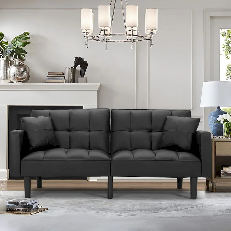 AVAWING 74 Modern Tufted Convertible Futon Sofa Bed with 2 Pillows