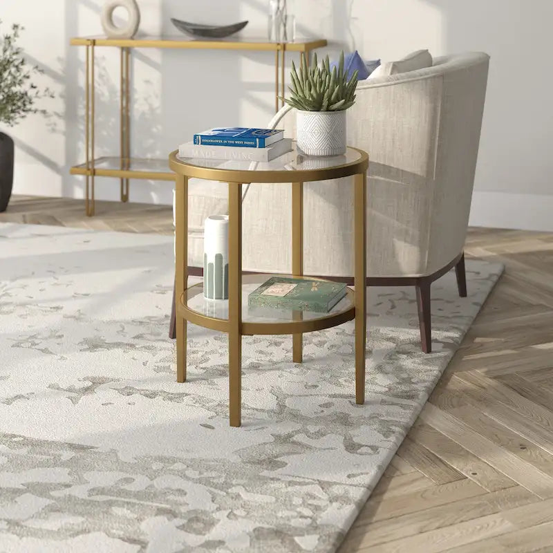 Hera 19.63 Wide Round Side Table with Clear Glass Shelf