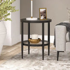 Hera 19.63 Wide Round Side Table with Clear Glass Shelf