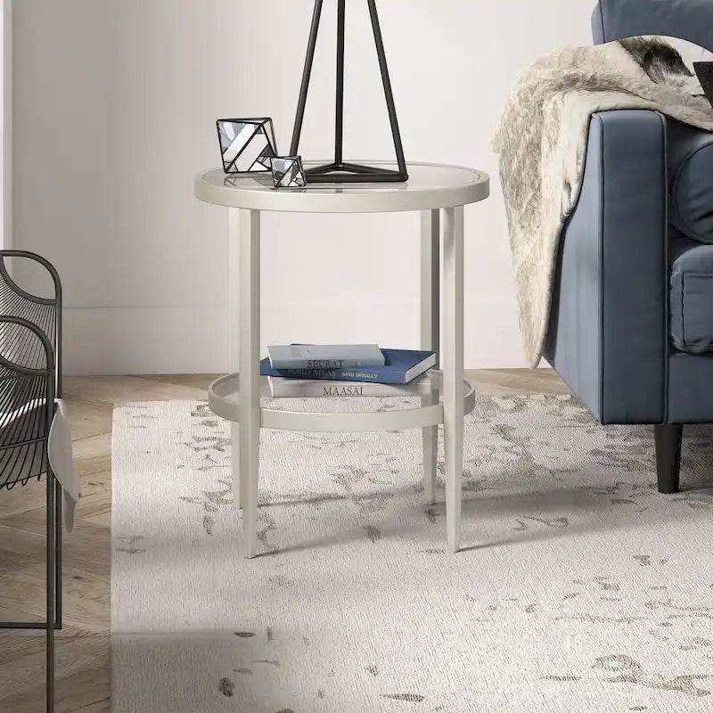 Hera 19.63 Wide Round Side Table with Clear Glass Shelf